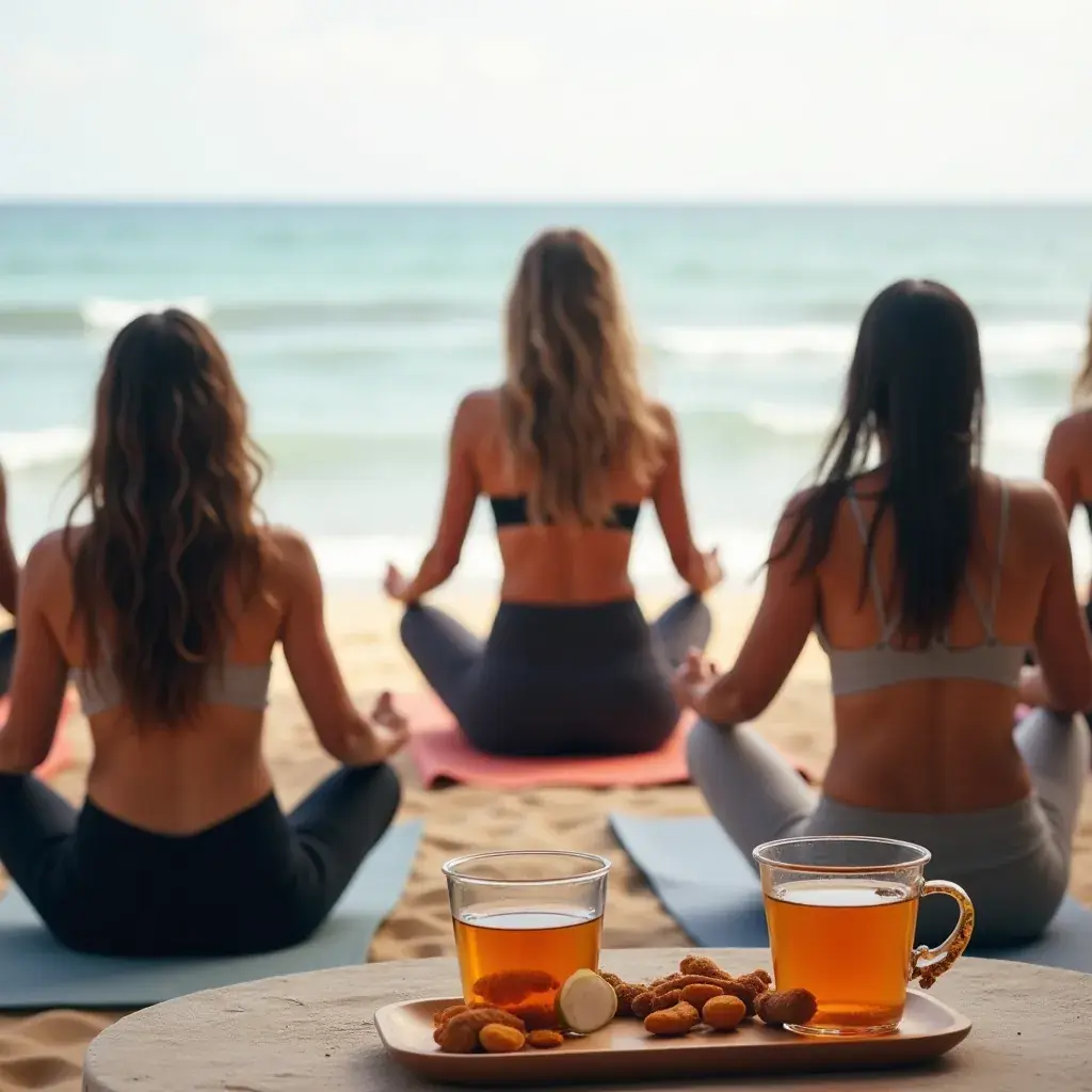 Primer plano de una bolsa de té de cúrcuma orgánica abierta.